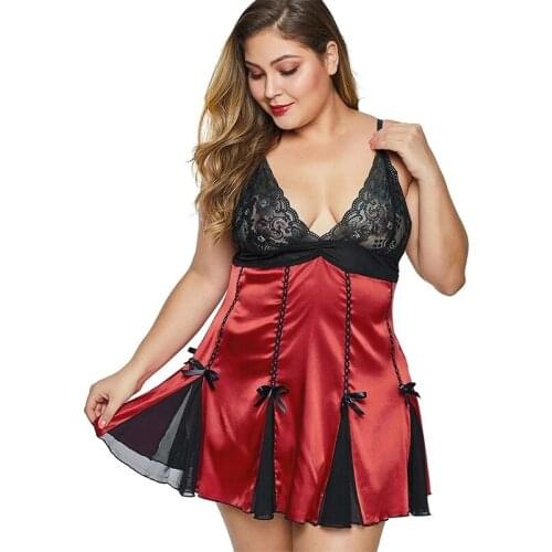 Sexy Women Lingerie Lace Racy Muslin Plus Size Sleepwear V-Neck BowBackless Sleeveless Underwire Underwear Nightdress XL-6XL