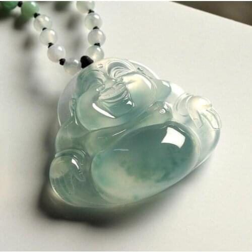 Floating green jade Buddha pendant female ice type Maitreya Buddha jade pendant, big belly laughing кулоны и подвески ожерелье