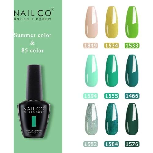 NAILCO Popular Gel Nail Polish Summer system Cool Colors Mustard green Gel Varnishes Nail glitter Semi Permanent Top Coat