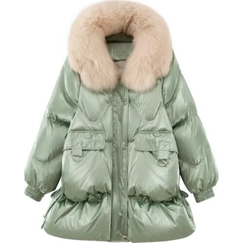 Luxury Winter Women Down Parkas Coats Jackets Fox Fur Collar Lady Long Overcoats Female Warm Clothing VF9104