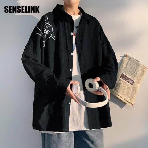 SENSELINK 2021 Men Shirt Hip Hop Hipster Long Sleeve Brand Korean Fashion Casual Streetwear Couple Shirts Tops Oversized M-5XL