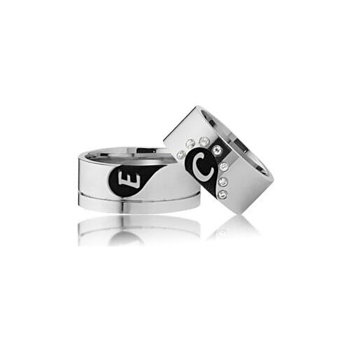 Silver Teamed Heart Letter Couple Wedding Rings