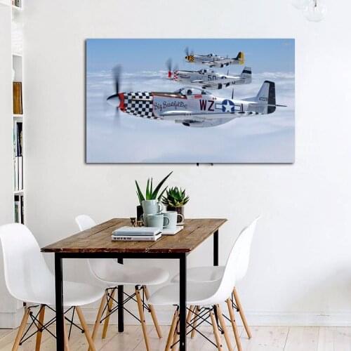 North American P-51 Mustang aircraft living room decoration home wall art decor wood frame fabric posters KF775
