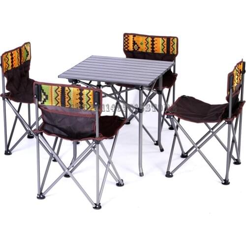 Outdoor Folding Table And Chair 5-piece Aluminum Alloy Portable Picnic Table And Chair Set Car Self Driving Barbecue Table