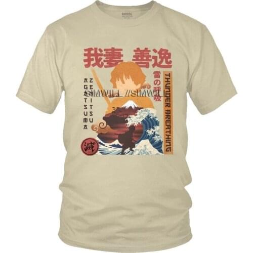 Ukiyo E Breath Of Thunder Demon T Shirt Men Cotton T-shirt Short Sleeve Slayer Kimetsu No Yaiba Kamado Nezuko Zenitsu Manga Tee