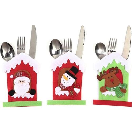 Christmas Fork Knife Bag Cutlery Holder Bag Knife and Fork Cover for Party Table Dinner Decoration Snowman/Elk/Santa Claus