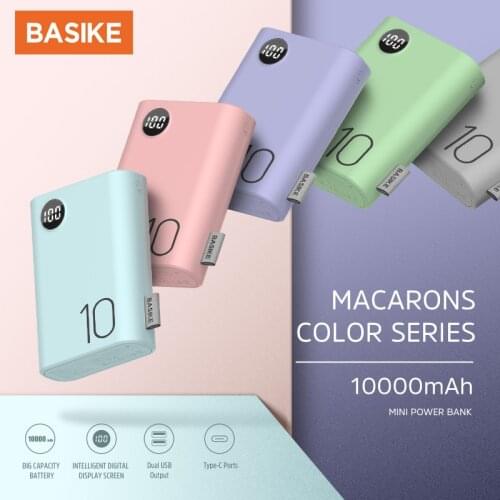 BASIKE Mini Power Bank Dual USB LED 10000 mAh Cell Phone Portable Charger Fast Charging 2 Input Android For iPhone Xiaomi