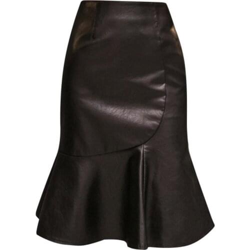 Plus Size 2XL Pu autumn fashion Trumpet / Mermaid Skirts faux Leather Skirts Women high waist package hip skirt