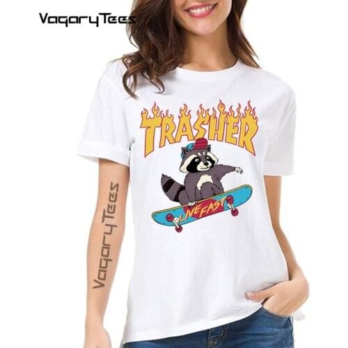 Novelty Casual Hip-hop Trasher Women T-Shirt Fashion Trash Racoon Cute Live Fast Printed Hipster Tshirts unisex streetwear