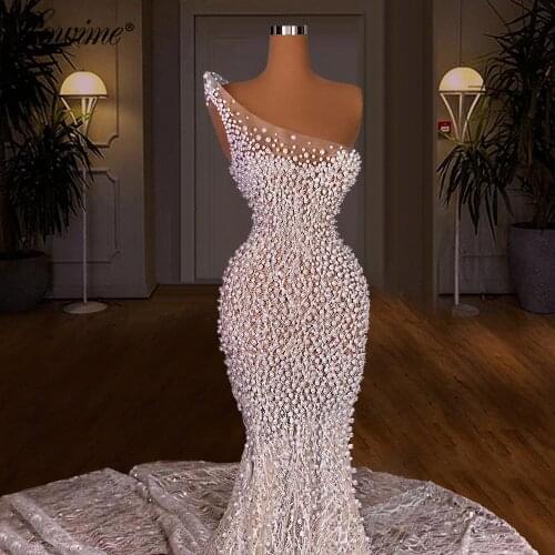 Pearls Dubai Evening Dress Formal Gowns 2021 Long Prom Dresses Mermaid Plus Size Elegant Customized Evening Wear Party Gowns