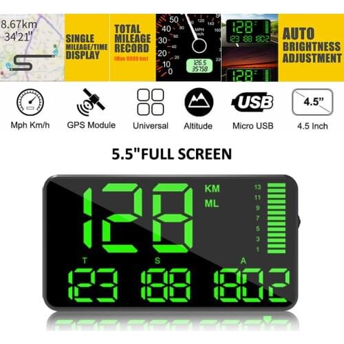 1pc Car HUD Head Up Display Digital Speed Odometer Alarm KMh MPH GPS Speedometer Windshield For Moto Motorcycle