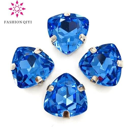 12mm 20pcs/bag Fat triangle shape Crystal Light blue High quality Glass Crystal sew on rhinestones diy/clothing accessories