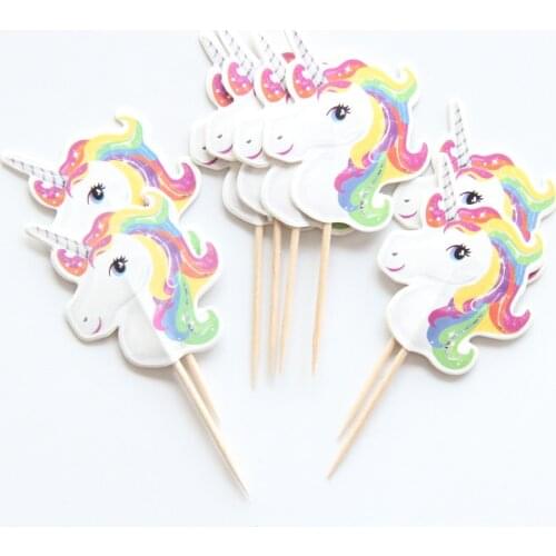 24pcs Cartoon Unicorn Party Cupcake Topper Happy Birthday Party Baby Shower Children Party Decor Kids Cake Decoration Supplies