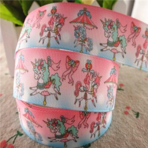 50 yards 25MM, 1-1/2" 38MM, Merry-Go-Round Printed Grosgrain Ribbon DIY Hair Bows Handmade Materials MD19022502