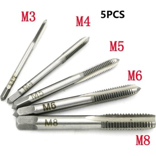 5x M3 To M8 5 Sizes Taps Set Machine Hand Screw Thread Metric Plug Tap Drill Bit