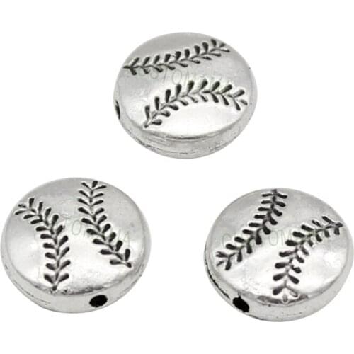 60PCS-Antique Silver Tone Baseball Spacer Beads Charms,Bail Beads 10mm