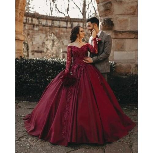 Appliques Crystals Long Sleeves Prom Dresses Off Shoulder Ball Gown Satin Formal Evening Party Dress Robe De Soiree