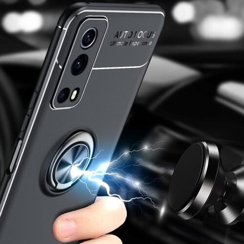 Car Magnetic magnet Case For vivo Y72 5G Ring Holder Finger Grip Soft TPU Cover For iQOO Z3