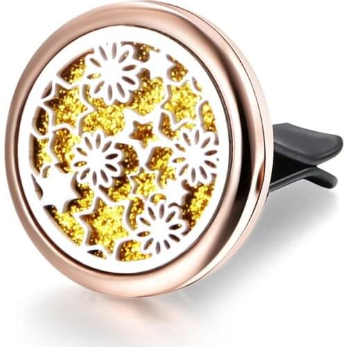 Beautiful Pattern Car Air Perfume Diffuser Locket Stainless Steel Vent Freshener Car Clip Aromatherapy Essential Oil Diffuser