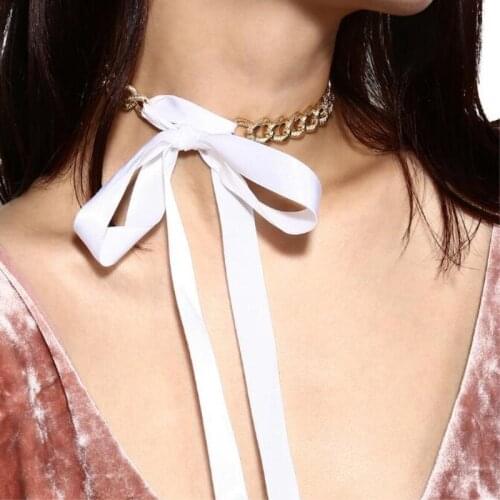 Timlee N008 Free shipping Simple Silk Ribbon Metal Chokers Clavicle Necklaces Wholesale