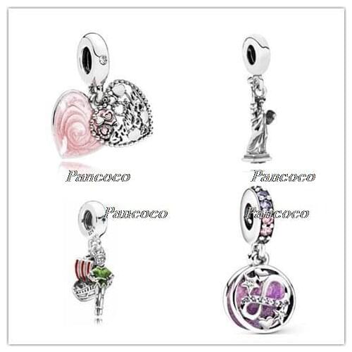 925 Sterling Silver Charm Glittering Infinity Hearts & Stars Dangle Bead Fit Women Pandora Bracelet & Necklace Jewelry
