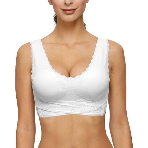 Vgplay Bralette Top Solid Padded Push Up Women Bra Tank Crop Top Lace Front Closure Underwear Wire Free Lingerie