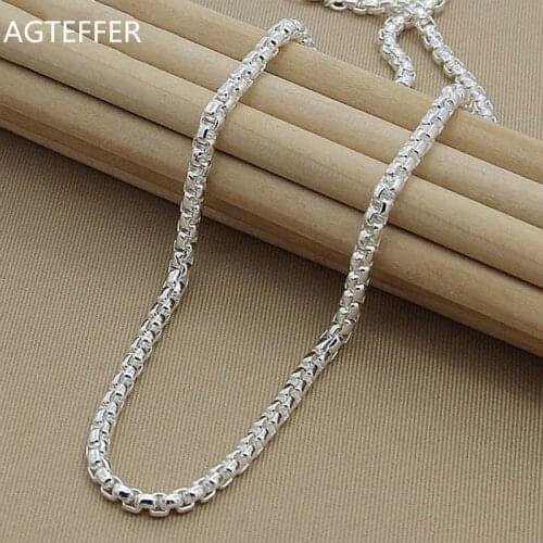 AGTEFFER New 925 Sterling Silver 5mm 18/20/24 Inch Round Box Chain Necklace for Woman Man Fashion Wedding Engagement Jewelry