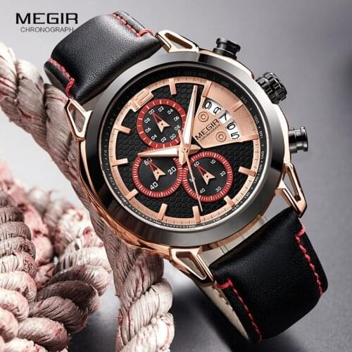 Mens Army Sports Stop Watch Leather Strap Clock Rose Gold Chronograph Quartz Wrist Watches Men Relogios Masculino 2071GBK-1N0