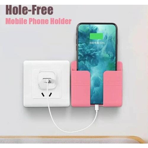 Mobile Phone Holder Bed Desktop Sticky Cell Phone Charging Holder mMulti-function Free Punch Remote Control Container Organizer