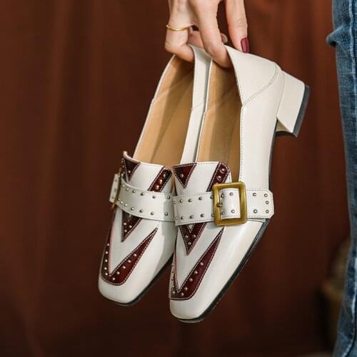 Genuine Cow Leather Loafers for Women Shoes Soft Penny Shoes for Square Toe Oxford Shoes Womens Handmade High Heels Women Shoes