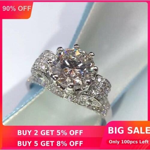 Luxury Crown 3ct Lab Diamond Ring 925 sterling silver Bijou Engagement Wedding band Rings for Women Bridal Fine Party Jewelry