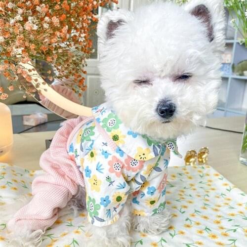 Pet Jumpsuit Flower Printing Turndown Collar Polyester Four-legged Puppy Bodysuit for Party Clothing for dog одежда для собак