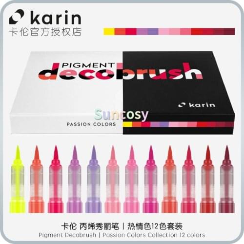 Karin Markers Pigment Decobrush , Passion Colors Collection 12 Colors, Acrylic Beautiful Pen, Strong color expression