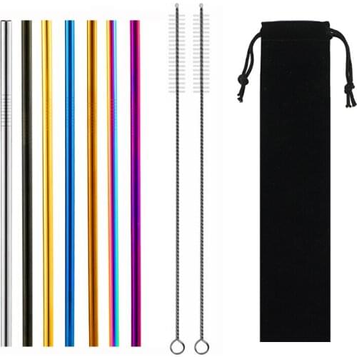 7 Colors Reusable Drinking Straw Eco-Friendly 18/10 Stainless Steel Straws Set Metal Colorful Straws Bar Party Accessory