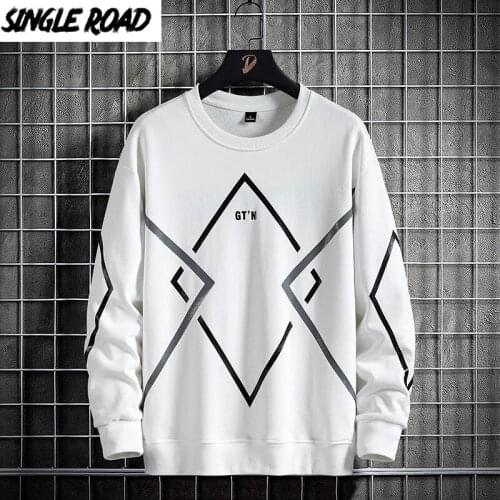 Single Road Mens Crewneck Sweatshirt Men 2021 Patchwork Solid Harajuku Sweatshirts Streetwear Casual White Oversized Hoodie Men
