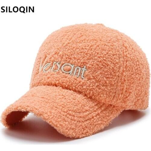 SILOQIN New Teddy Cashmere Warm Baseball Caps For Women Winter Warm Female Fashion Letter Sports Cap Adjustable Size Girls Hat