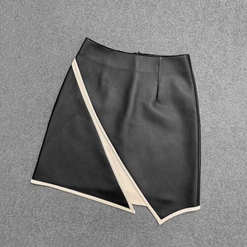 Winter New Womens Sheepskin Skirts Contrast Color Stitching Irregular A-Line Womens Short Skirts Real Leather Skirts