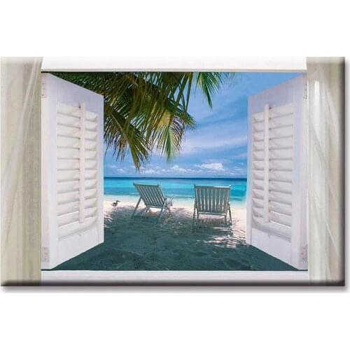 Window beach sea view series Wall Art Oil Painting On Canvas Printed Painting Pictures Decor painting large living room Wholesal