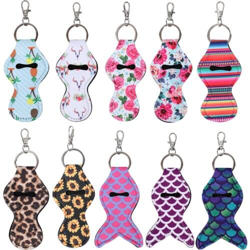 Personalized Neoprene Lip Balm Tracker and Safeguard 10pcs Chapstick Holder Keychain with Metal Clip Cords Gifts for Mom