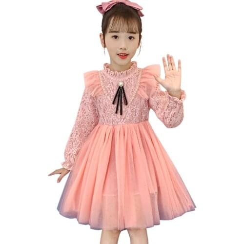 Girl Dress Lace Floral Girls' Dresses 2021 New Children Dress Spring Autumn Costume For Girls 6 8 10 12 14