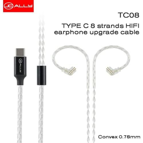 JCALLY TC08 Type-C Silver-plated copper wire upgrade OFC wire 8 Shares 2Pin 0.78mm MMCX Silver Upgrade Type C Plug Cable