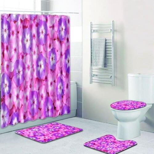 Modern style 3D Bathroom Flower Waterproof Fabric Bathroom Shower Curtain Anti-slip Toilet Carpet Flannel Bath Mat home decor