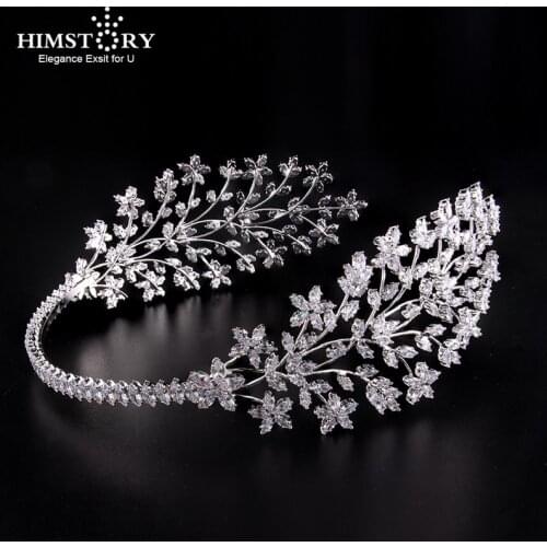 Himstory Wedding CZ Zircon Tiaras Cubic Zirconia Pageant Crowns Adjustable Headband Bridal Birthday Headpiece Hair Accessories