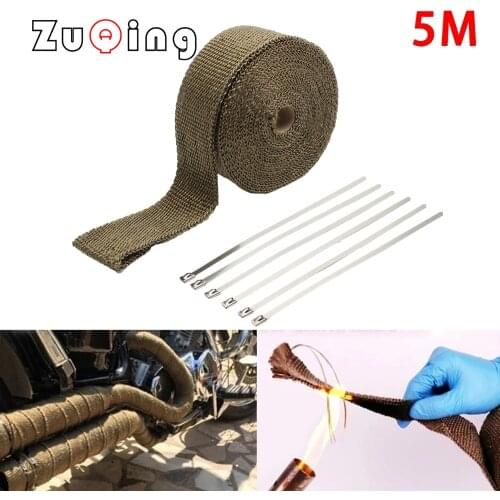 5cm*5M Motorcycle Exhaust Heat Wrap Thermal Tape Fiberglass Heat Wrap Manifold Insulation Roll Resistant with Stainless Ties