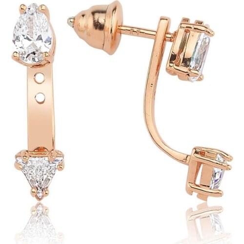 Valori Jewels 1.56 Carat, Zirconia White Pear And Triangle Gemstone, Rose Gold Plated, Sterling Silver Versatile Earrings
