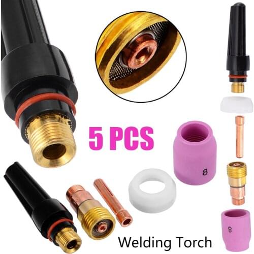 High Quality 5pcs Welding Torch For WP-17/18/26 Tig Welding Torch Stubby Cup Gas Collet Body Lens Set Mayitr New Arrival