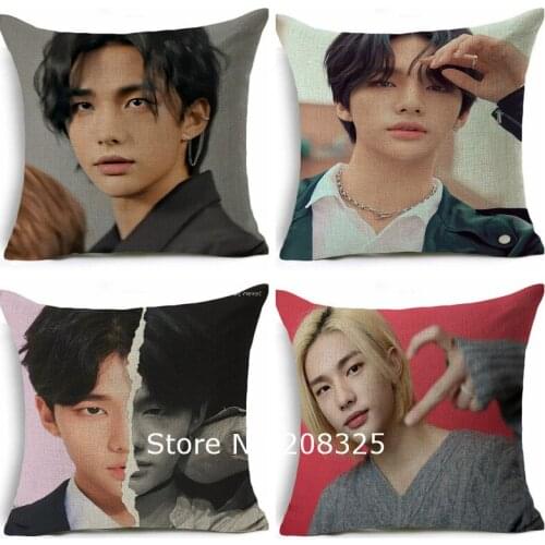 ZENGIA K-POP Hwang Hyunjin Linen Cushion Cover K-pop Pillow Case Home Decor Pillowcase Chinchillas lumbar pillow cover