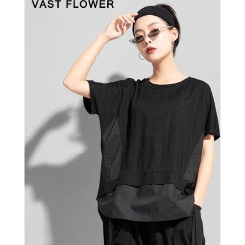 Women Black Irregular Patchwork Split Oversized T Shirt New Short Sleeve Loose Casual T Shirt Femme Tops Fashion Summer 2021