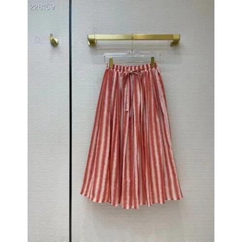 Runway Designer Autumn Long Skirt Womens Elegant Striped Print Bohemian Holiday Waist Elastic Pleated Skirt