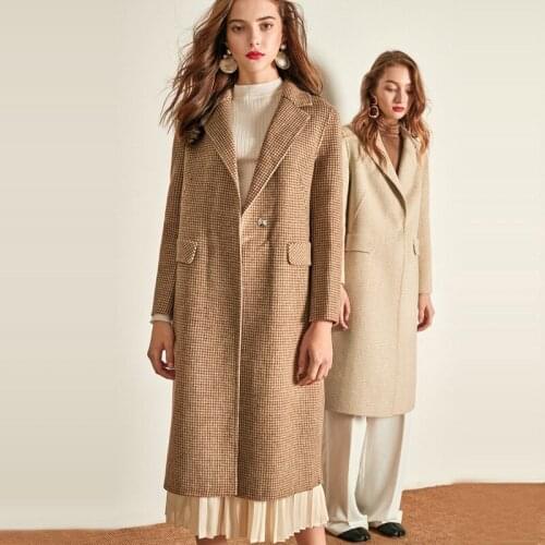 Women s winter coat coffee hundstooth Double sided wool cashmere outwear 2019 autumn plus size ladies overcoats free ship
